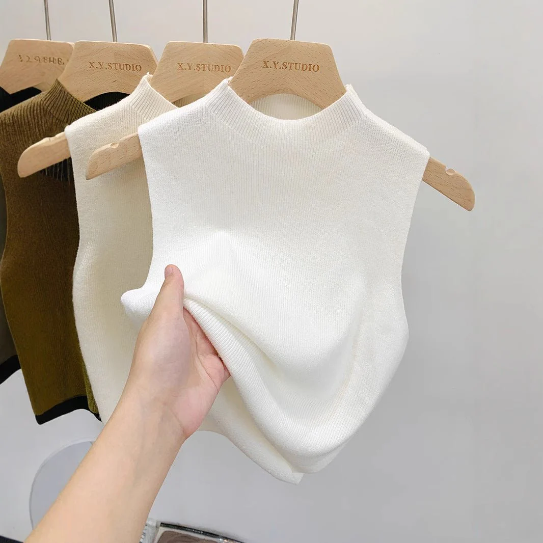 The Breezy Layer | Women's Slim-Fit Half Turtleneck Knitted Camisole Vest - Image 5