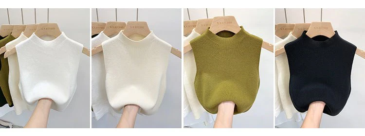 The Breezy Layer | Women's Slim-Fit Half Turtleneck Knitted Camisole Vest - Image 6