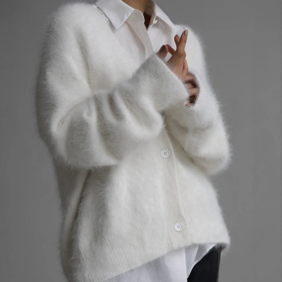 The British Cozy | V-Neck Imitation Mink Cardigan Sweater FD - Image 4