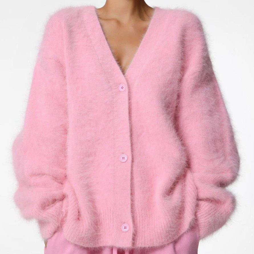 The British Cozy | V-Neck Imitation Mink Cardigan Sweater FD - Image 5
