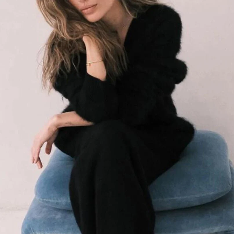 The British Cozy | V-Neck Imitation Mink Cardigan Sweater FD - Image 6