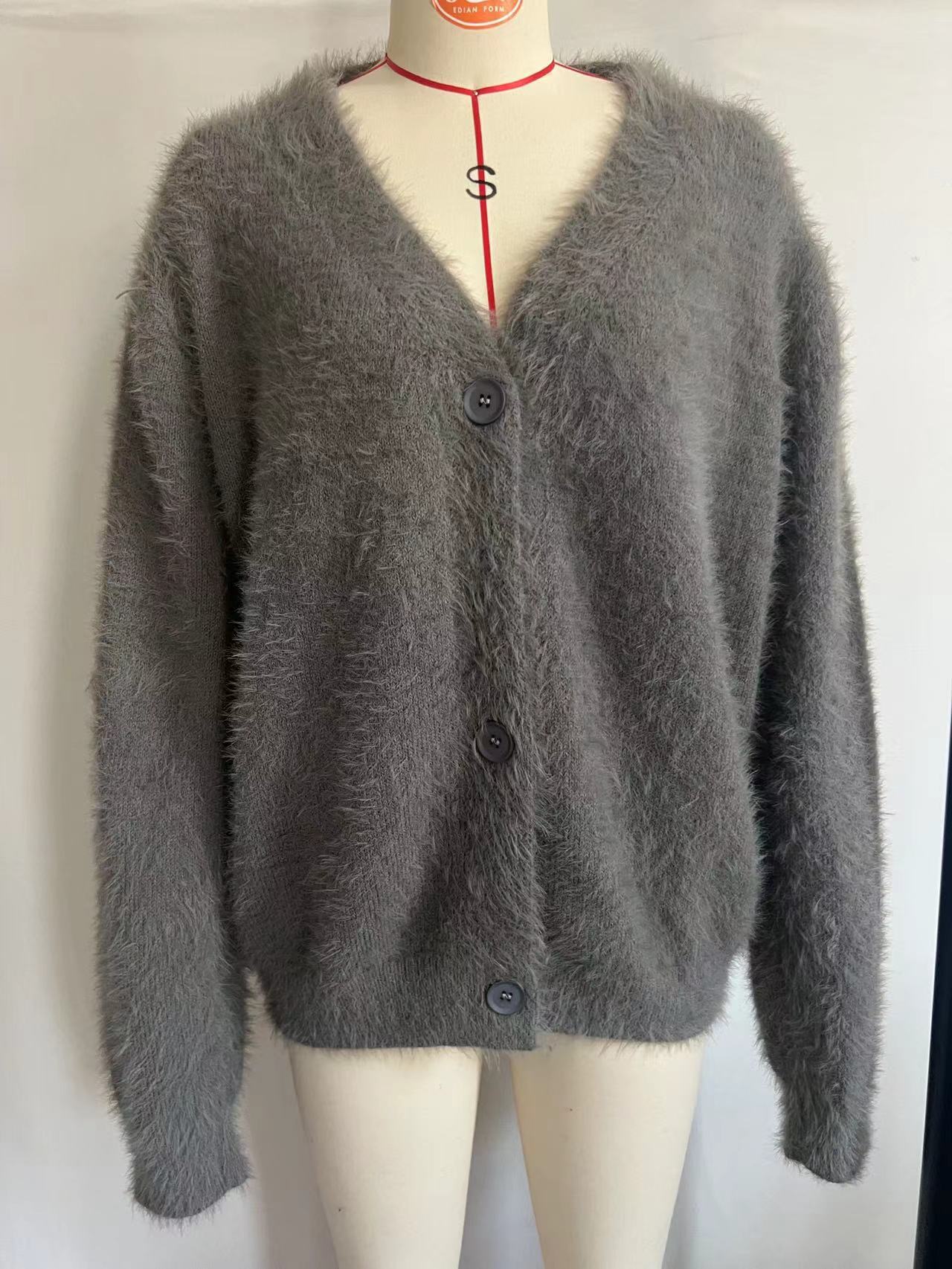 The British Cozy | V-Neck Imitation Mink Cardigan Sweater FD - Image 9