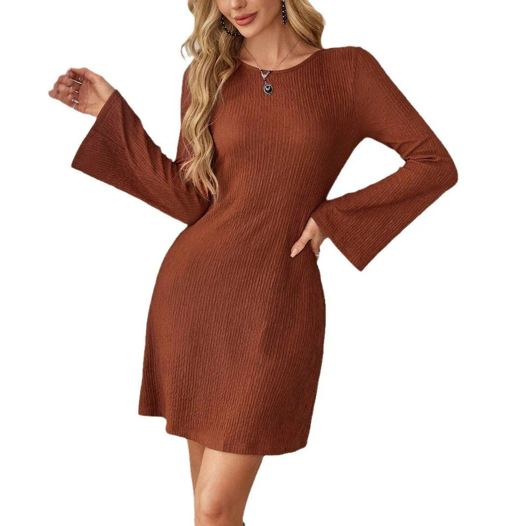 The Brown Bow | Women's Textured Halter Bow Horn Sleeve Midi Dress - Image 5