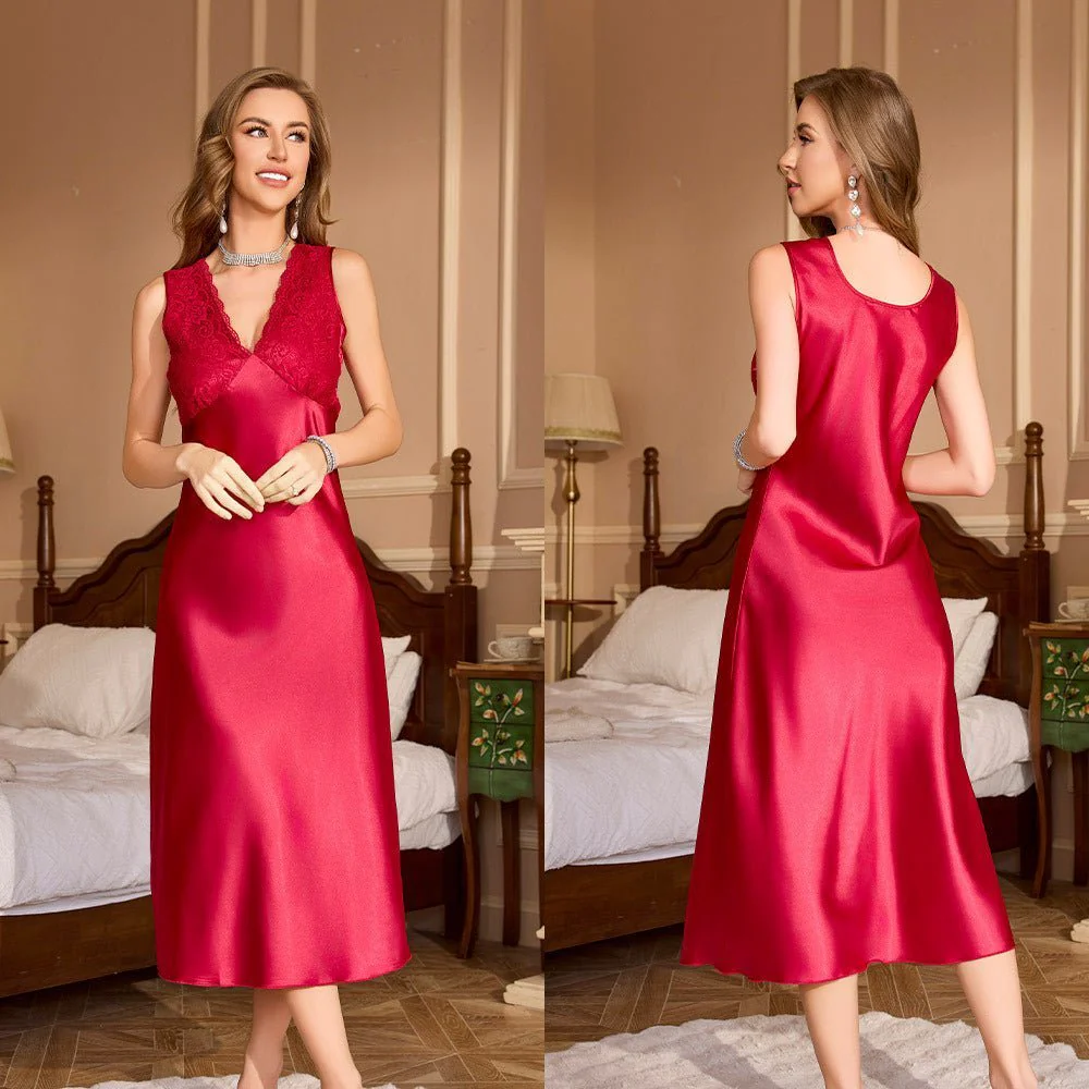 The Burgundy Glow | Women's Ice Silk Long Suspender Nightdress - Image 6