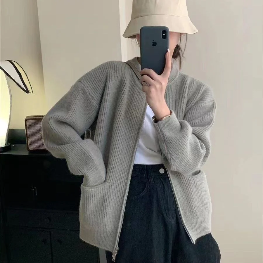 The Casual Cozy | Women's Cashmere Blend Zipper Cardigan Sweater - Image 2