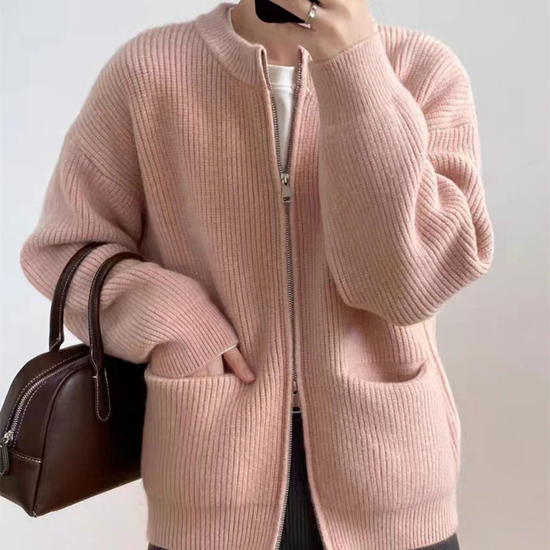The Casual Cozy | Women's Cashmere Blend Zipper Cardigan Sweater - Image 3