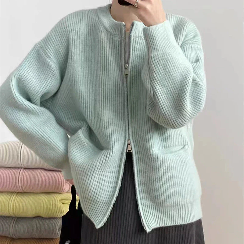 The Casual Cozy | Women's Cashmere Blend Zipper Cardigan Sweater - Image 6