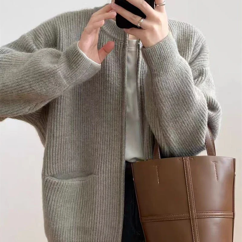 The Casual Cozy | Women's Cashmere Blend Zipper Cardigan Sweater - Image 8
