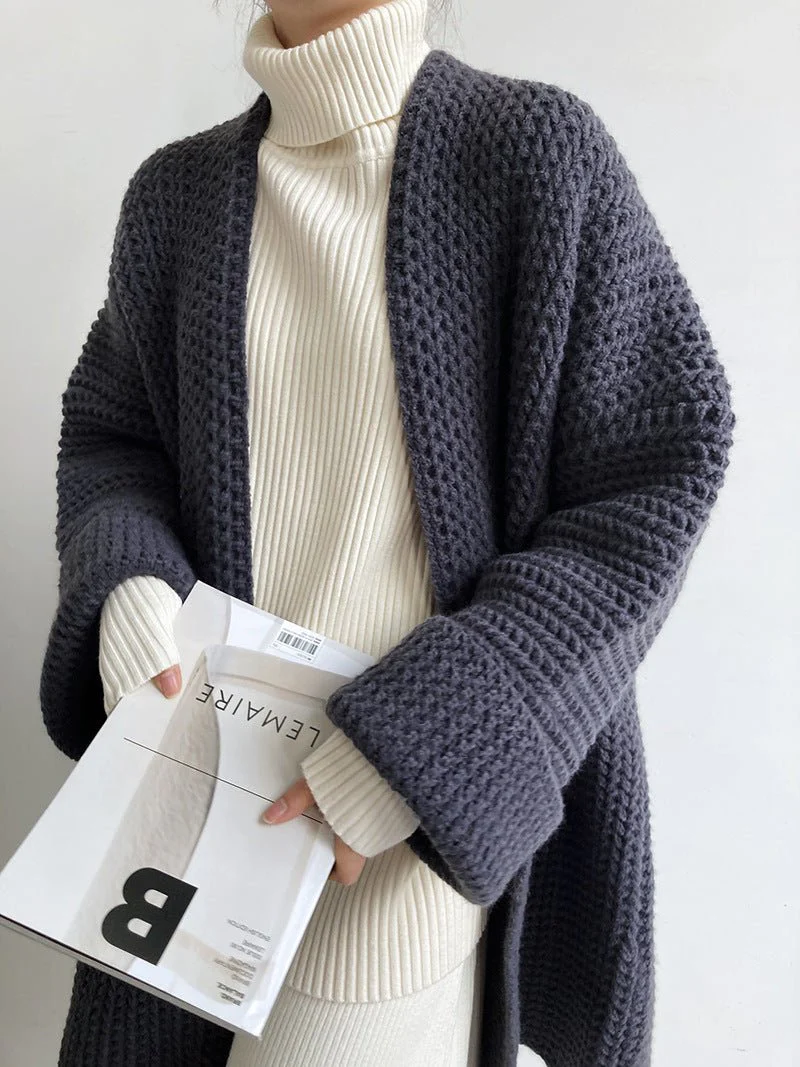 The Casual Ease | Women's Korean Style Loose Cardigan with Pockets - Image 2