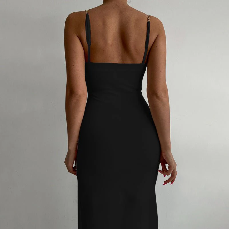 The Chain Siren | Women's One-Shoulder Chain Slit Suspender Maxi Dress - Image 12