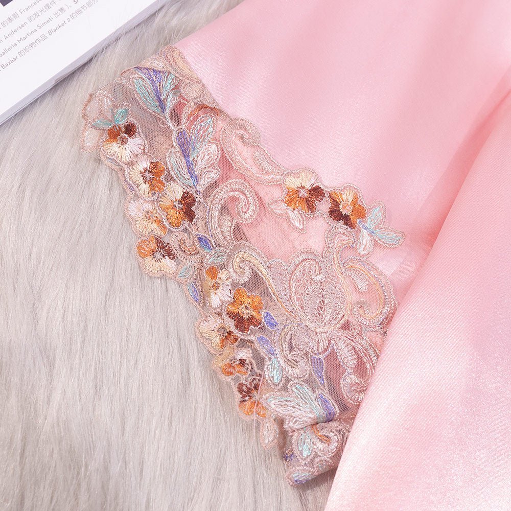 The Champagne Glow | Women's Ice Silk V-Neck Short Lace Nightdress FD - Image 3