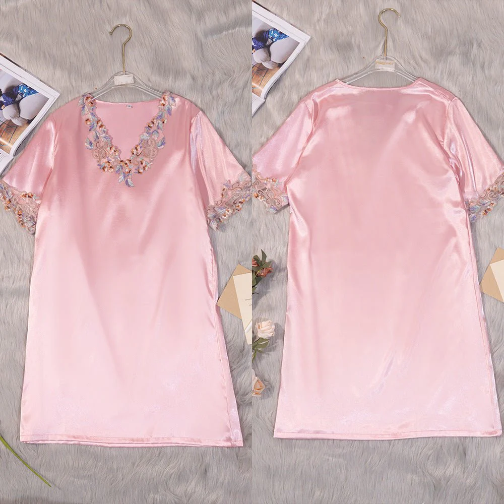 The Champagne Glow | Women's Ice Silk V-Neck Short Lace Nightdress FD - Image 7