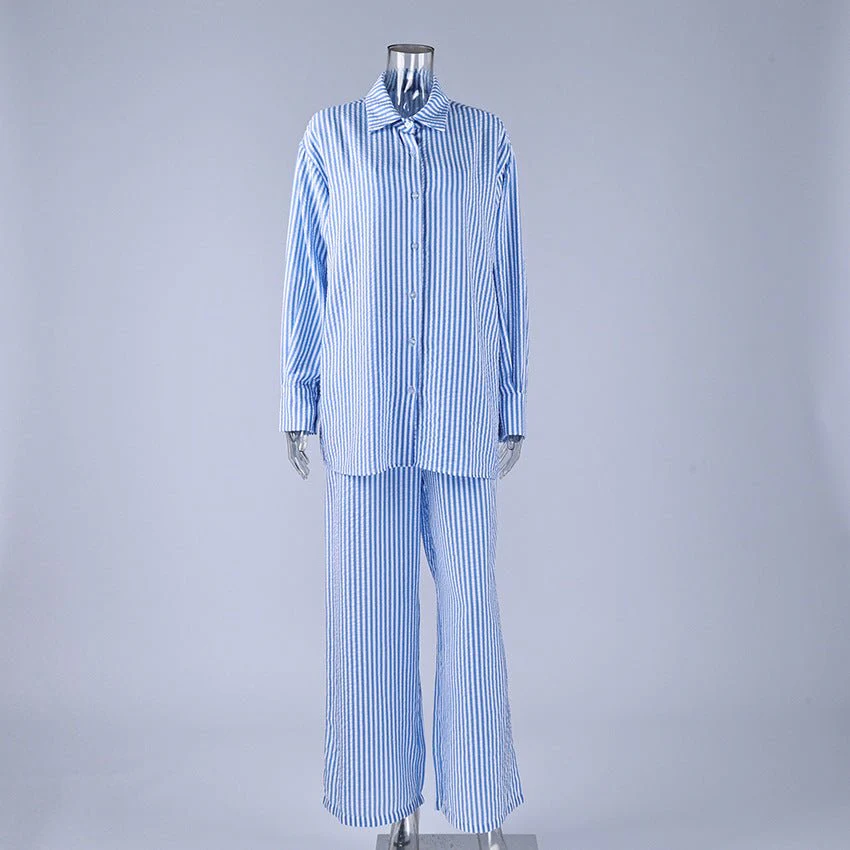 The Coastal Chic | Striped 3-Piece Cotton-Blend Loungewear Set - Image 7