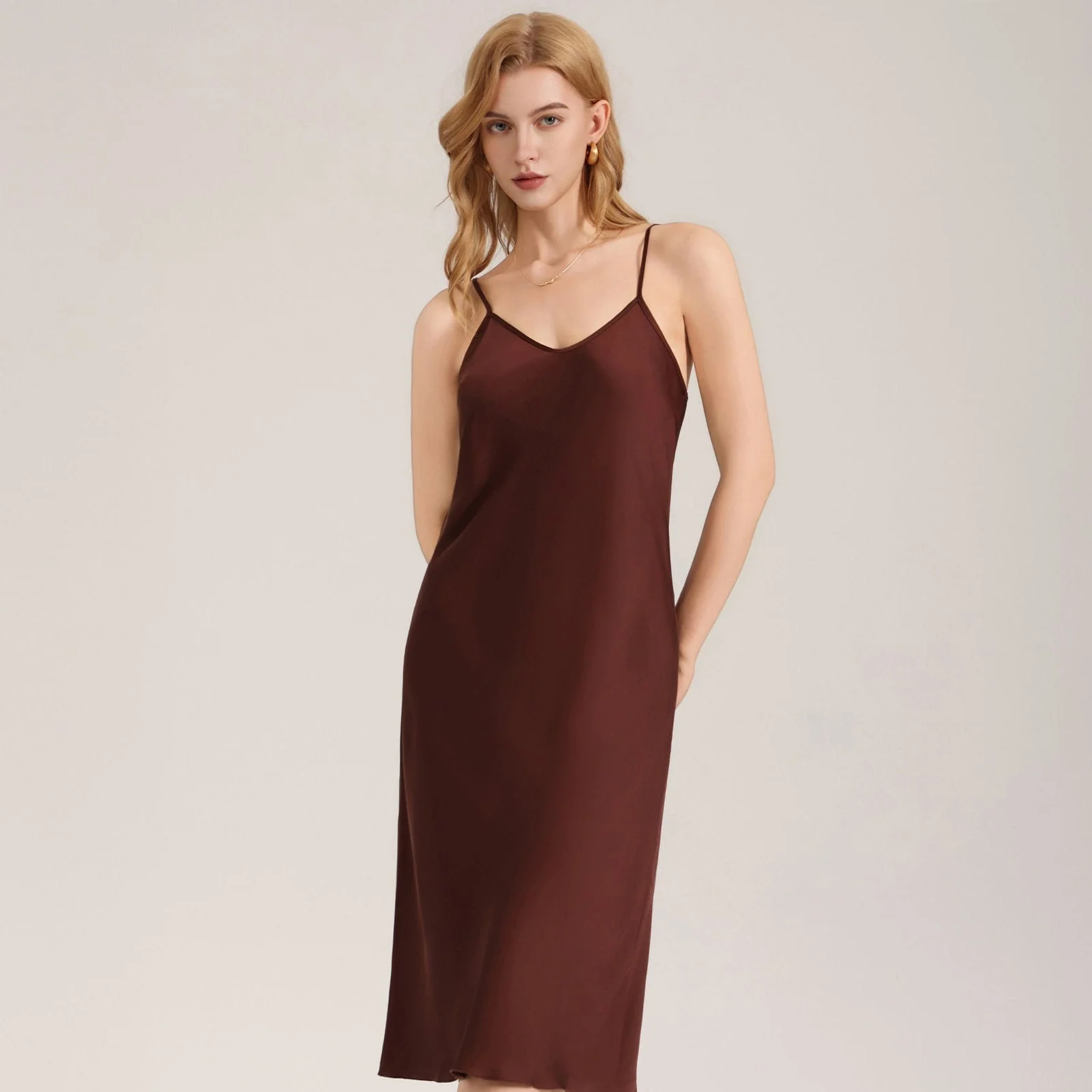 The Coffee Serenity | Women's Simple Satin Suspender Maxi Nightdress