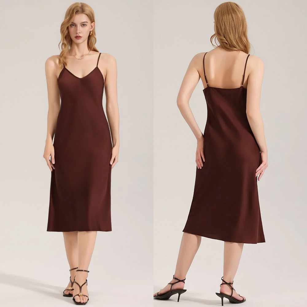 The Coffee Serenity | Women's Simple Satin Suspender Maxi Nightdress - Image 6