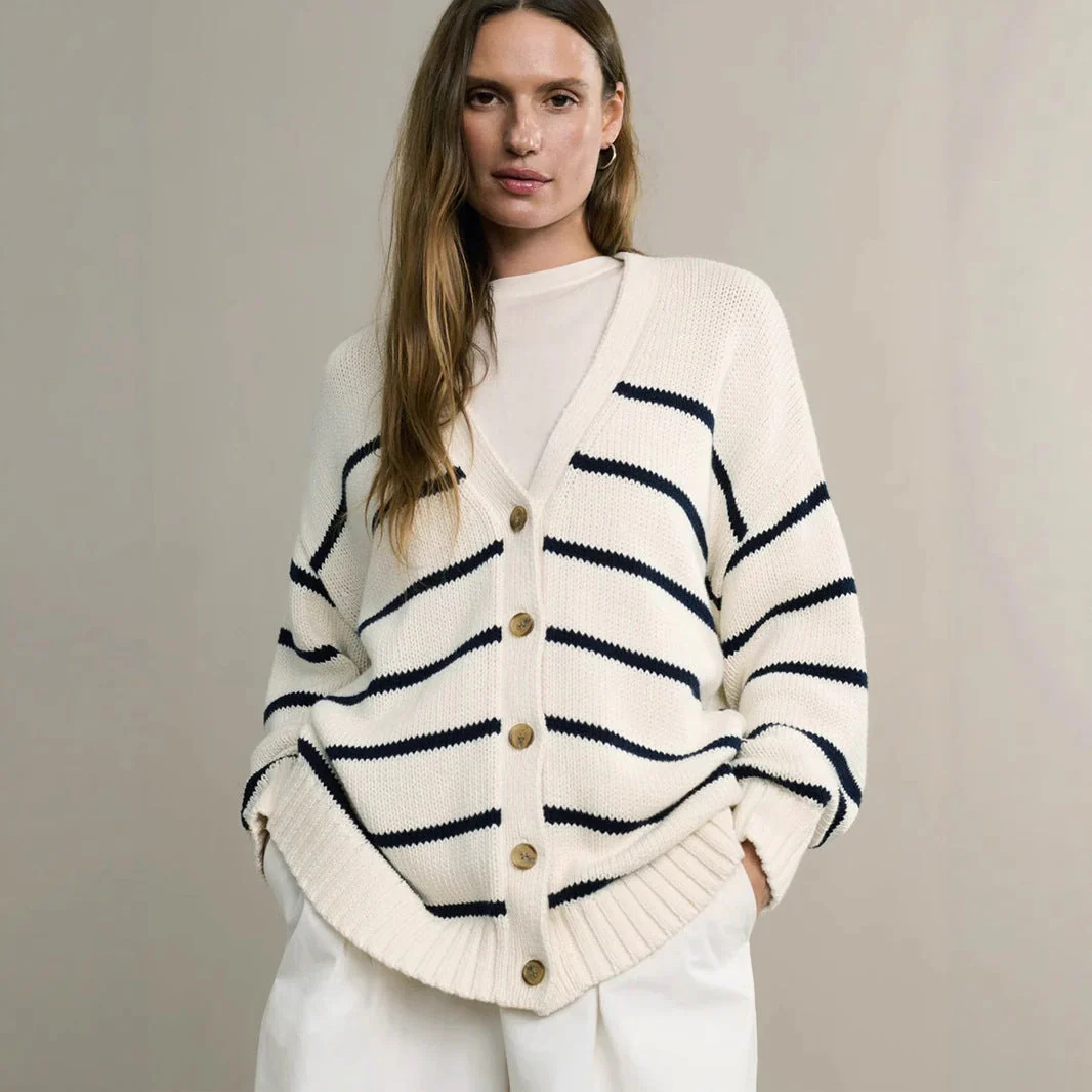 The Color-Block Comfort | Solid Color-Block V-Neck Cardigan Sweater FD