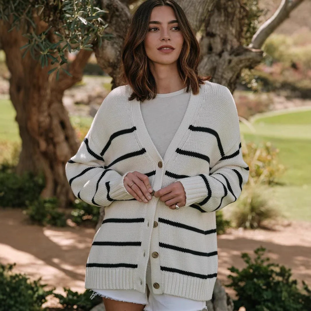 The Color-Block Comfort | Solid Color-Block V-Neck Cardigan Sweater FD - Image 2