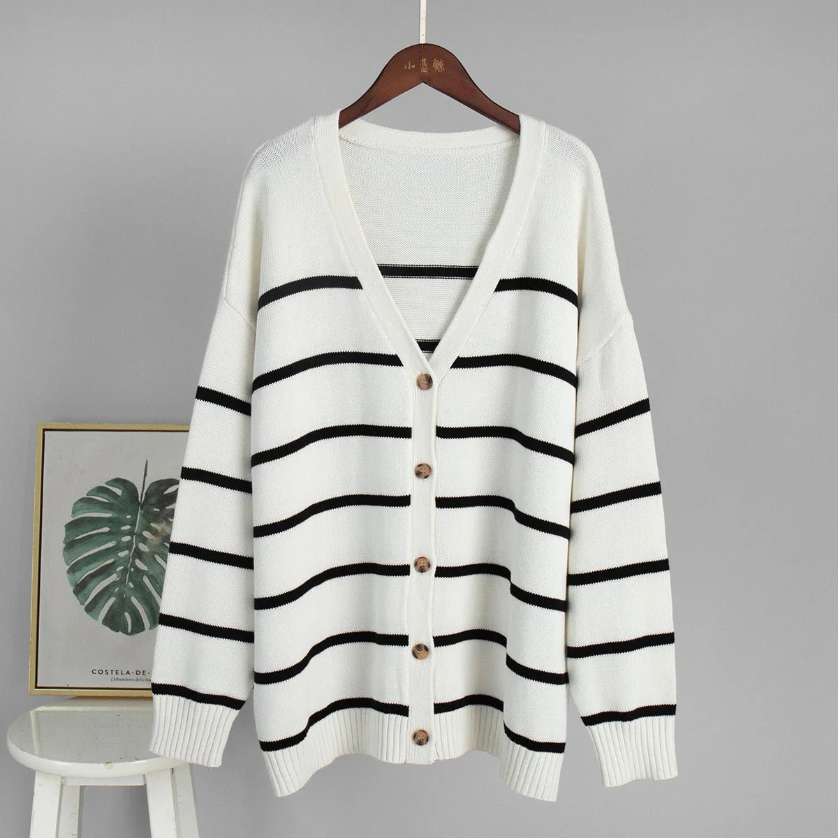 The Color-Block Comfort | Solid Color-Block V-Neck Cardigan Sweater FD - Image 6