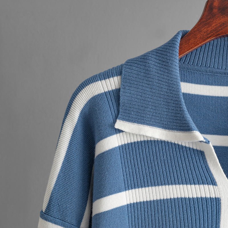 The Contrast Charm | Striped V-Neck Knitted Top & Wide-Leg Pants Set FD - Image 10