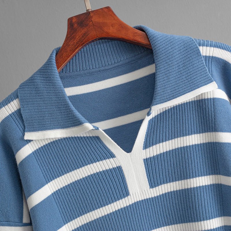 The Contrast Charm | Striped V-Neck Knitted Top & Wide-Leg Pants Set FD - Image 13