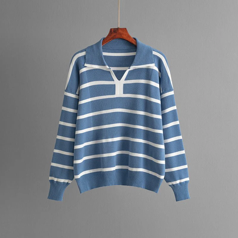 The Contrast Charm | Striped V-Neck Knitted Top & Wide-Leg Pants Set FD - Image 9