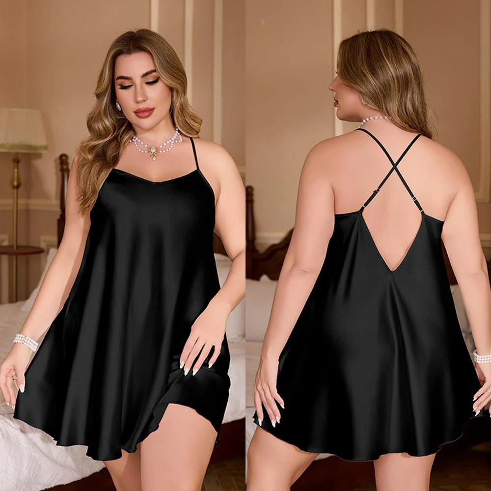 The Cool Comfort | Solid Color Ice Silk Suspender Short Pajama Dress - Image 8