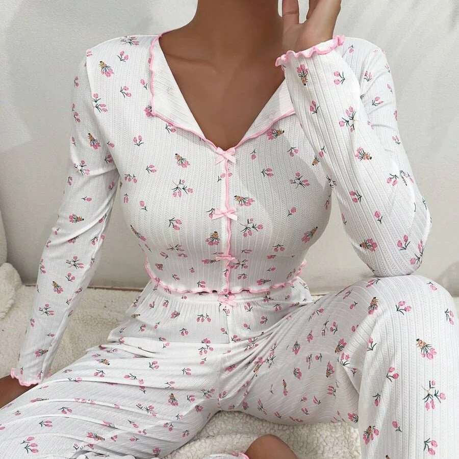 The Cozy Bow | Hooded Lapel Bow Long-Sleeve Pants Set