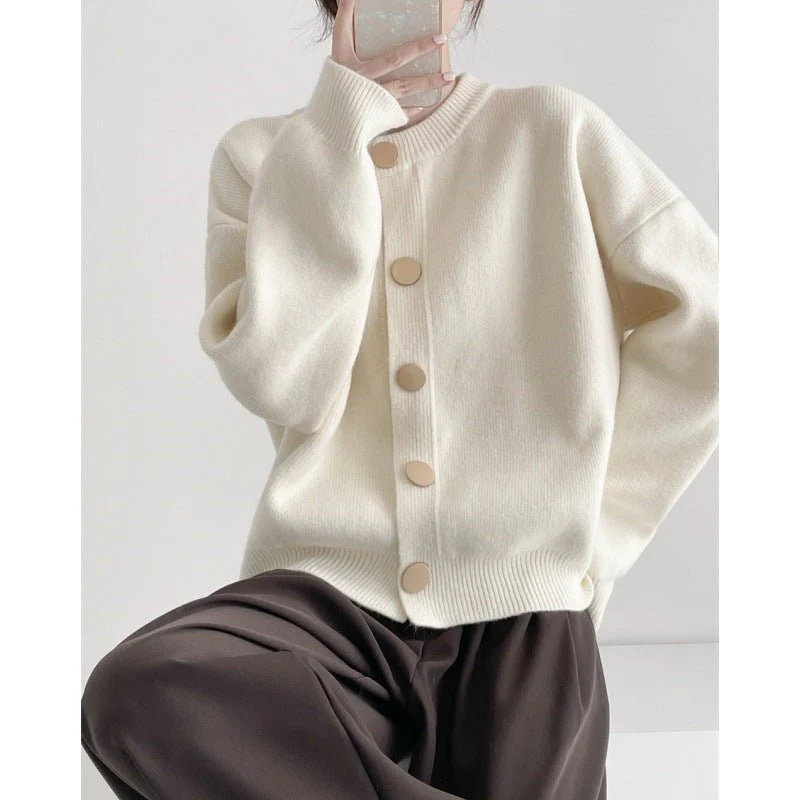 The Cozy Buckle | Women's Crew Neck Multi-Button Knit Cardigan