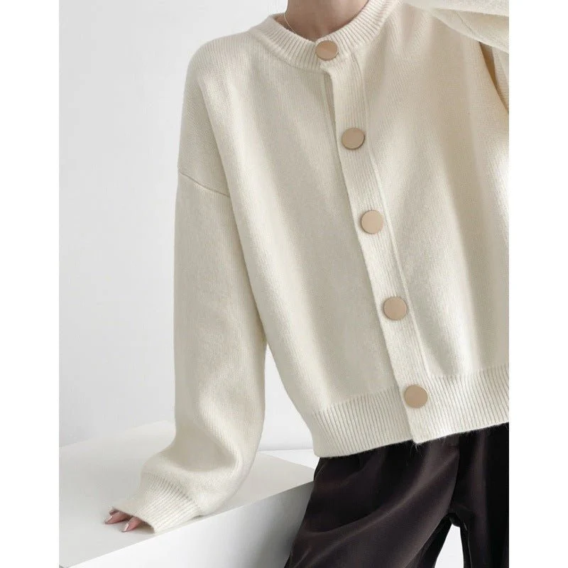 The Cozy Buckle | Women's Crew Neck Multi-Button Knit Cardigan - Image 4
