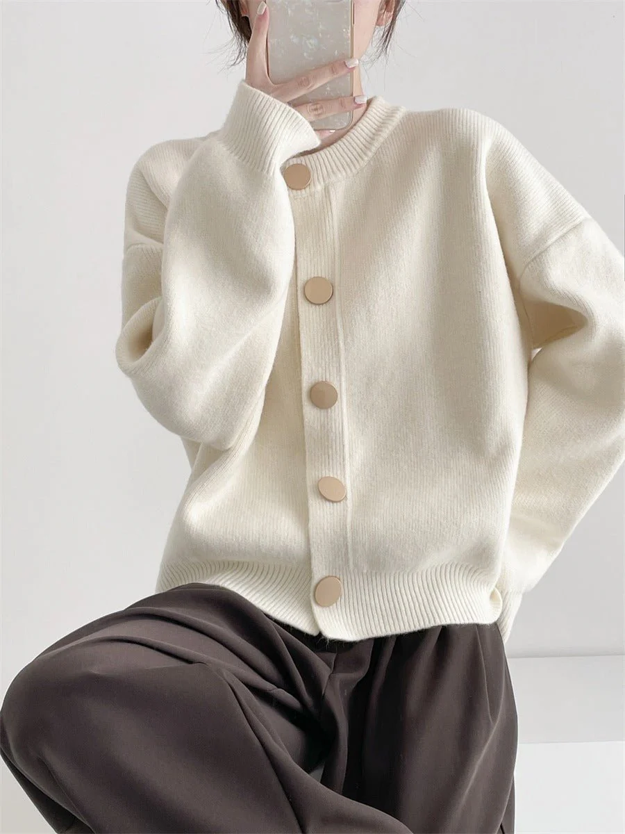 The Cozy Buckle | Women's Crew Neck Multi-Button Knit Cardigan - Image 7