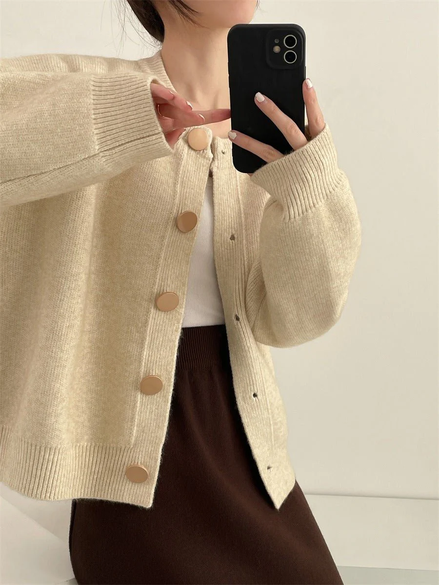 The Cozy Buckle | Women's Crew Neck Multi-Button Knit Cardigan - Image 8