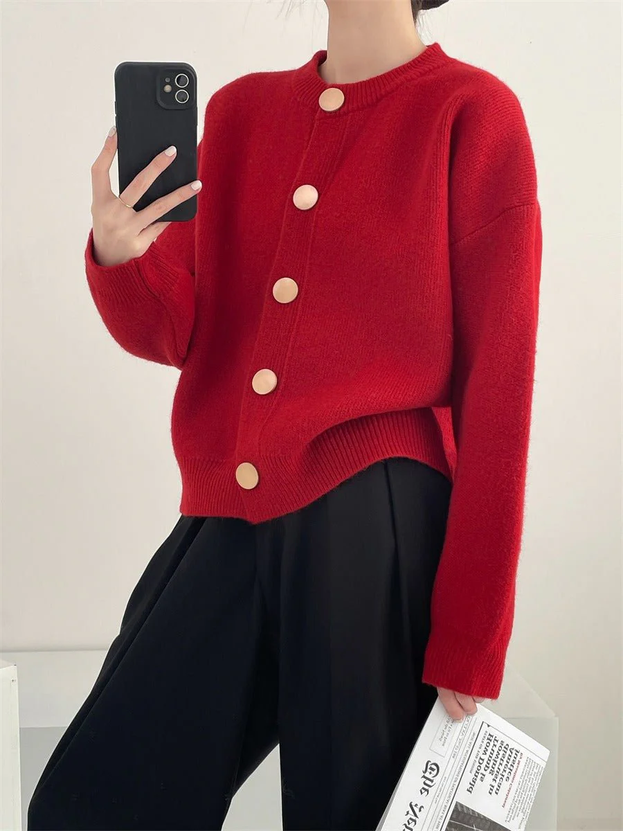 The Cozy Buckle | Women's Crew Neck Multi-Button Knit Cardigan - Image 9
