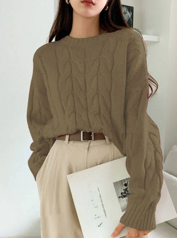 The Cozy Cable | Women's Twisted Flower Knit Pullover Sweater FD - Image 11