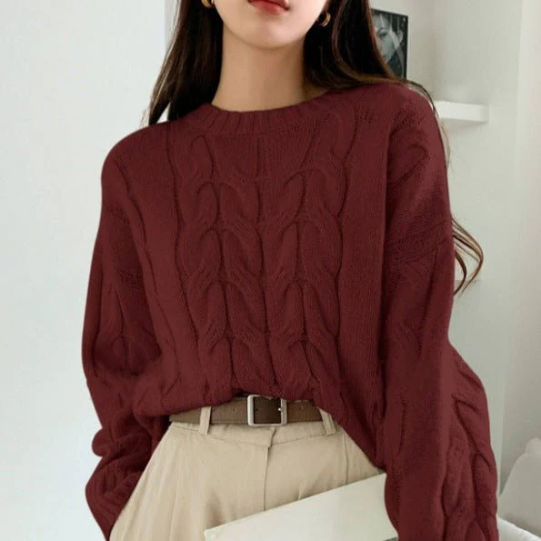 The Cozy Cable | Women's Twisted Flower Knit Pullover Sweater FD - Image 2