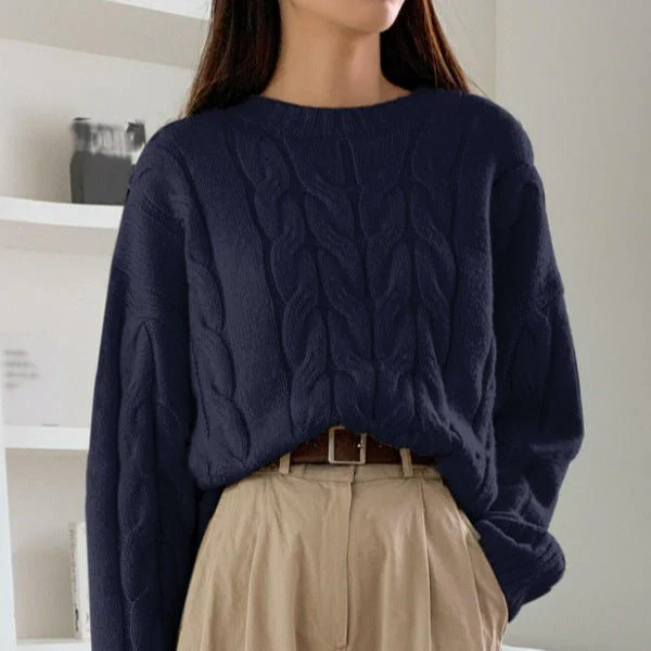 The Cozy Cable | Women's Twisted Flower Knit Pullover Sweater FD - Image 3