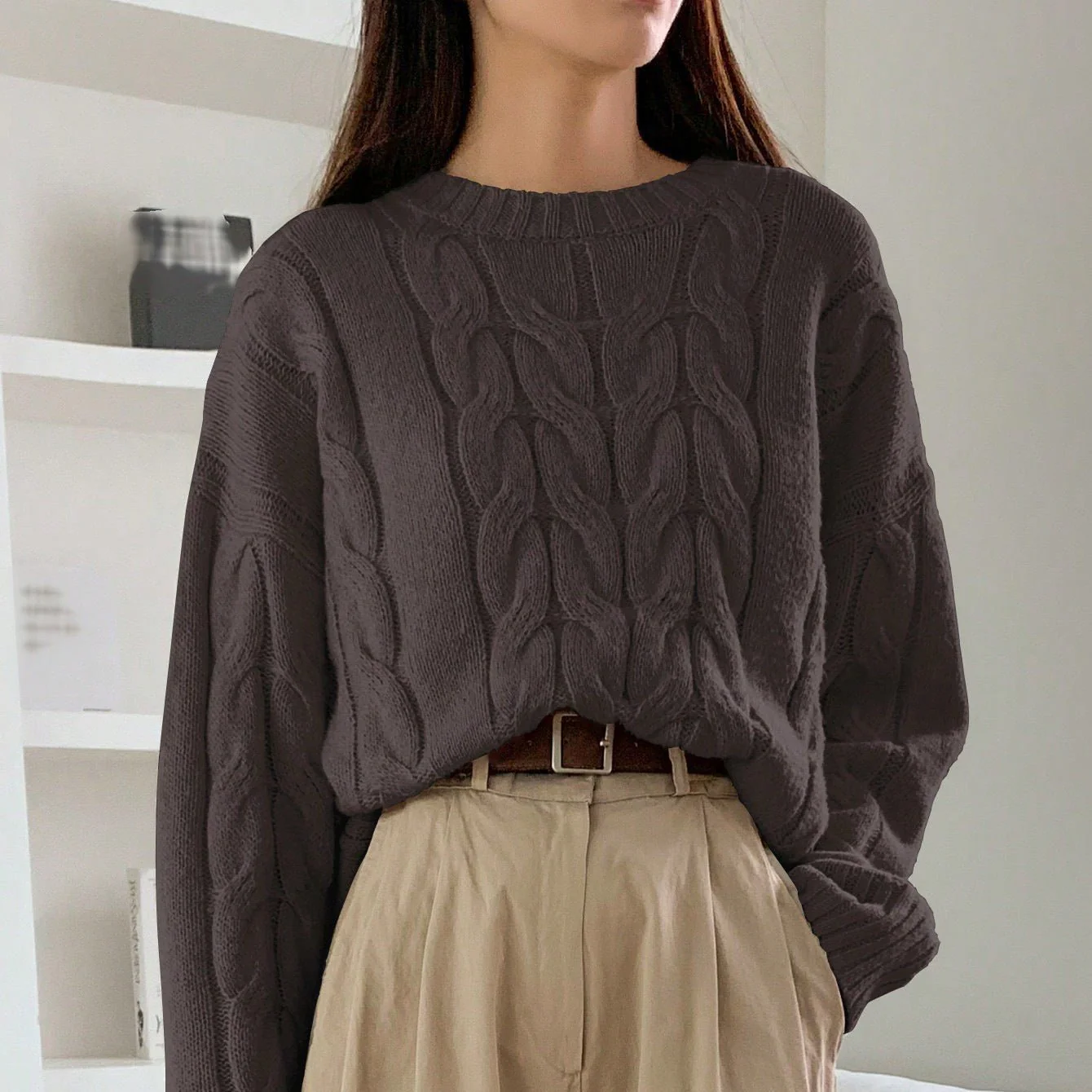 The Cozy Cable | Women's Twisted Flower Knit Pullover Sweater FD - Image 4