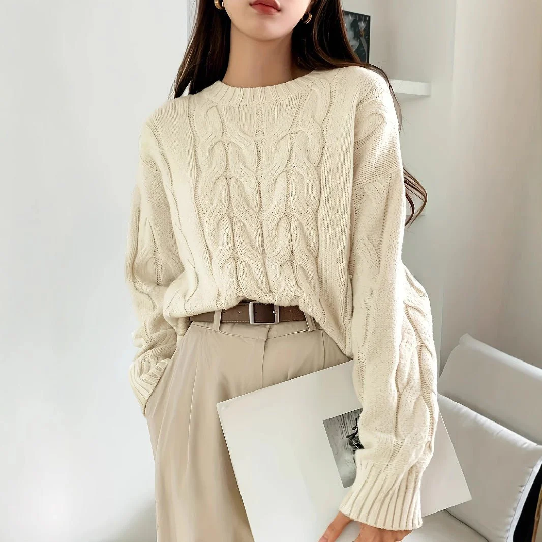 The Cozy Cable | Women's Twisted Flower Knit Pullover Sweater FD - Image 6