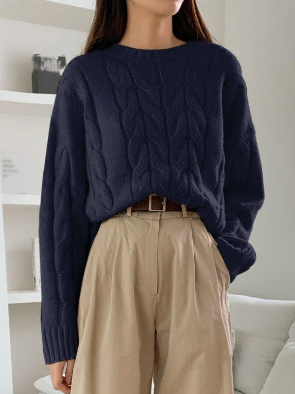 The Cozy Cable | Women's Twisted Flower Knit Pullover Sweater FD - Image 8