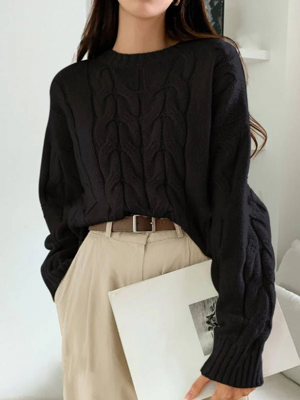 The Cozy Cable | Women's Twisted Flower Knit Pullover Sweater FD - Image 9