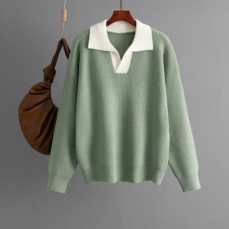The Cozy Contrast | Color-Matched Polo Collar Knitted Sweater (FD) - Image 4
