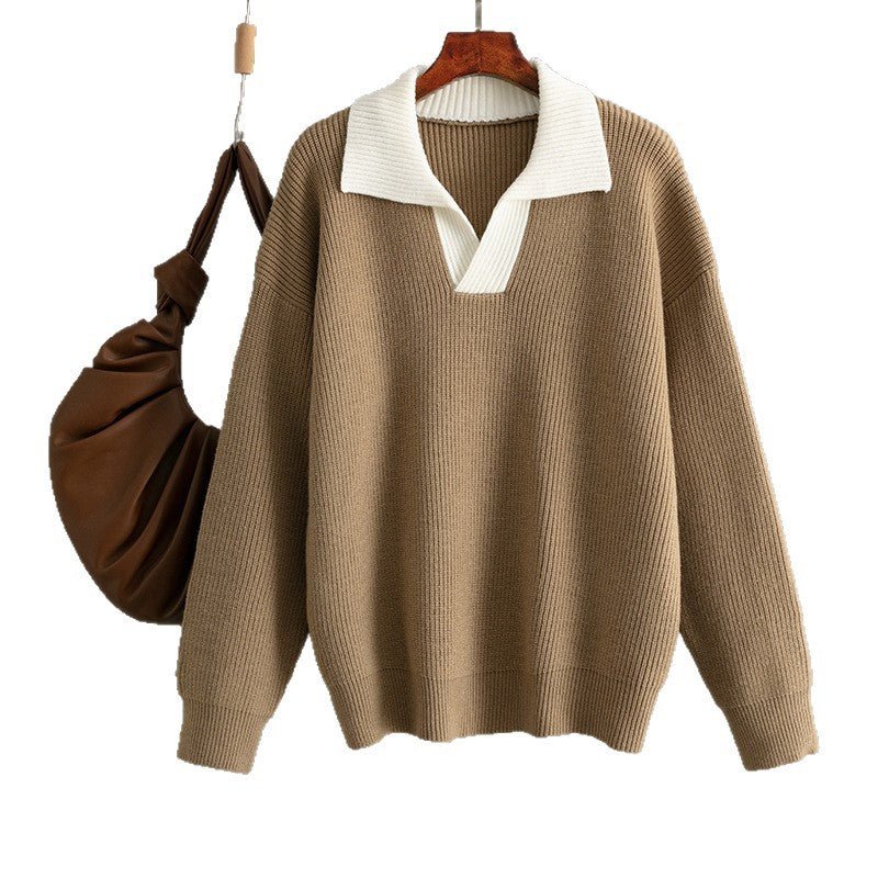 The Cozy Contrast | Color-Matched Polo Collar Knitted Sweater (FD) - Image 5