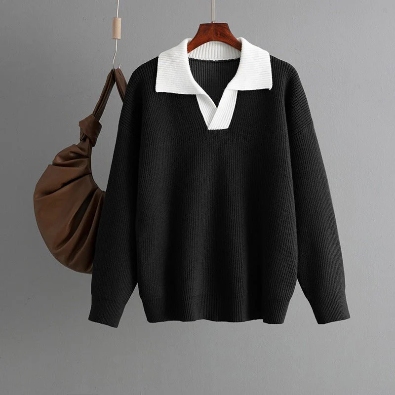 The Cozy Contrast | Color-Matched Polo Collar Knitted Sweater (FD) - Image 6