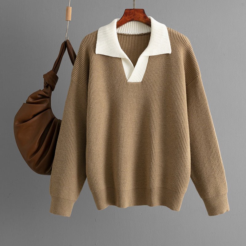 The Cozy Contrast | Color-Matched Polo Collar Knitted Sweater (FD) - Image 7