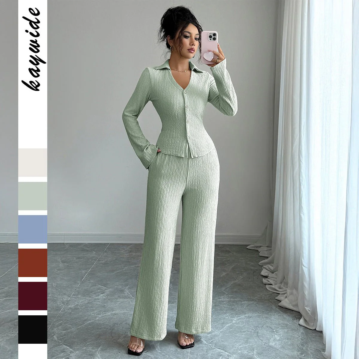 The Cozy Elegance | Women's Knitted Long-Sleeve Two-Piece Pants Set