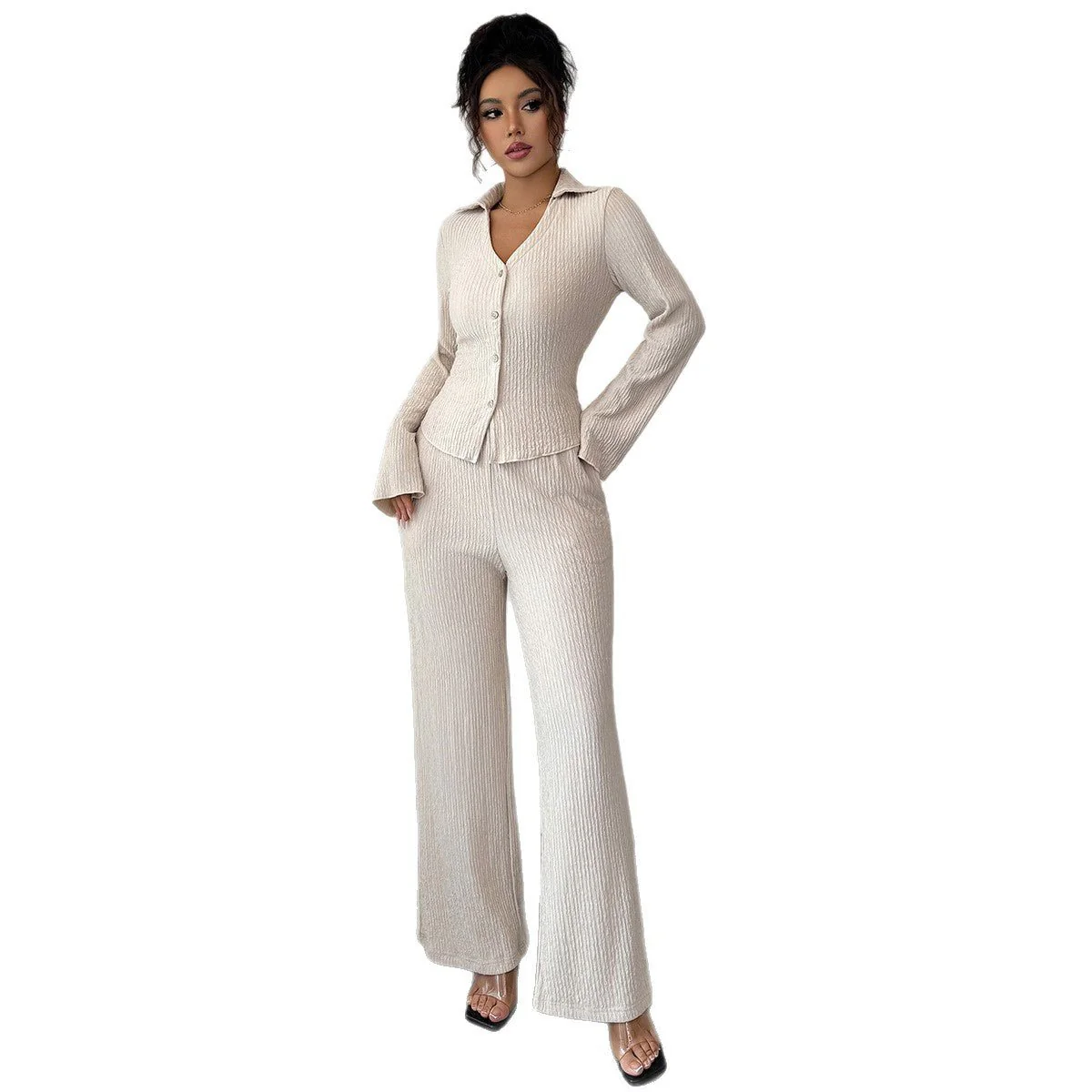 The Cozy Elegance | Women's Knitted Long-Sleeve Two-Piece Pants Set - Image 5