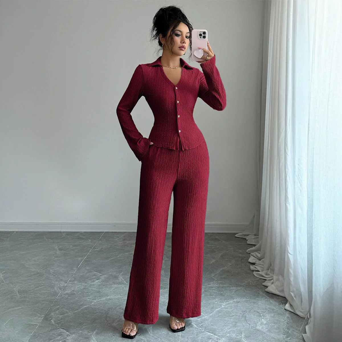 The Cozy Elegance | Women's Knitted Long-Sleeve Two-Piece Pants Set - Image 7