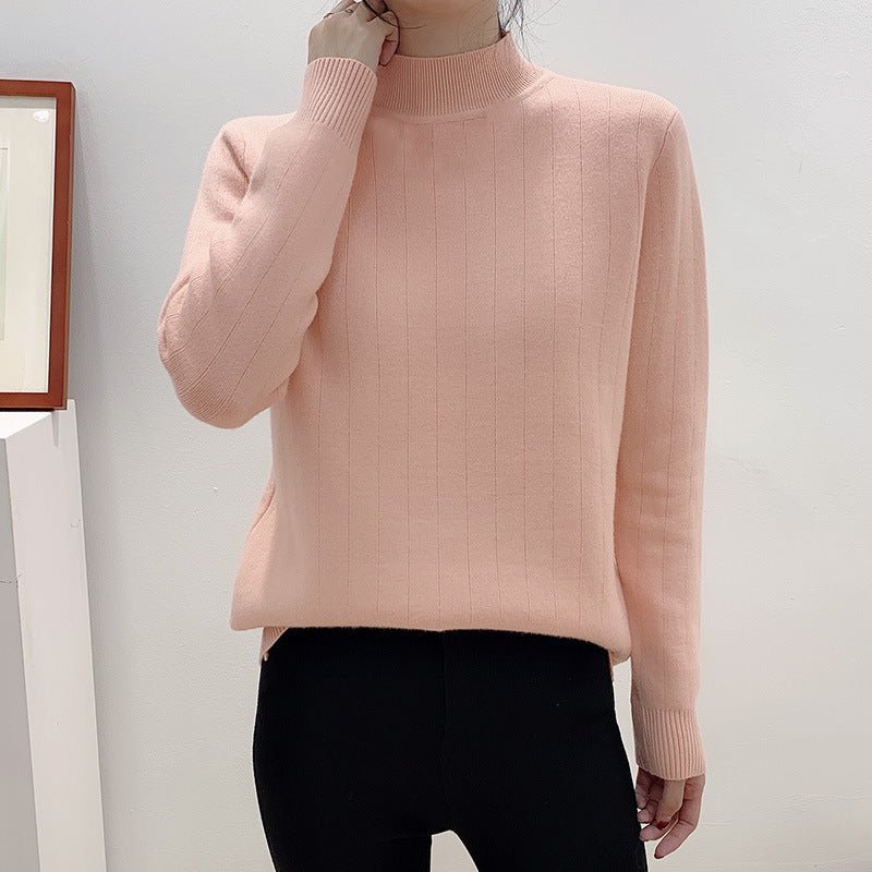 The Cozy Embrace | Women's Loose-Fit Integrated Fleece Semi-Turtleneck Sweater - Image 12