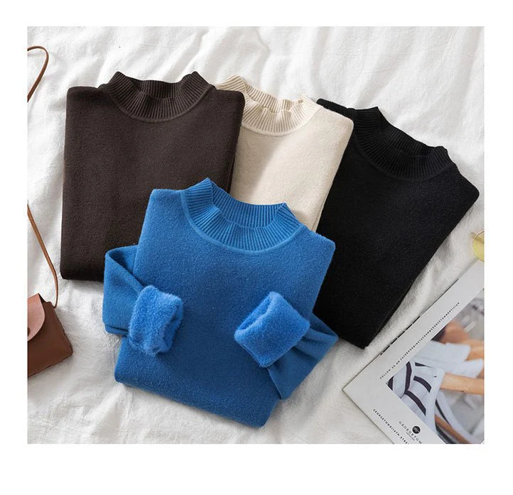 The Cozy Embrace | Women's Loose-Fit Integrated Fleece Semi-Turtleneck Sweater - Image 4
