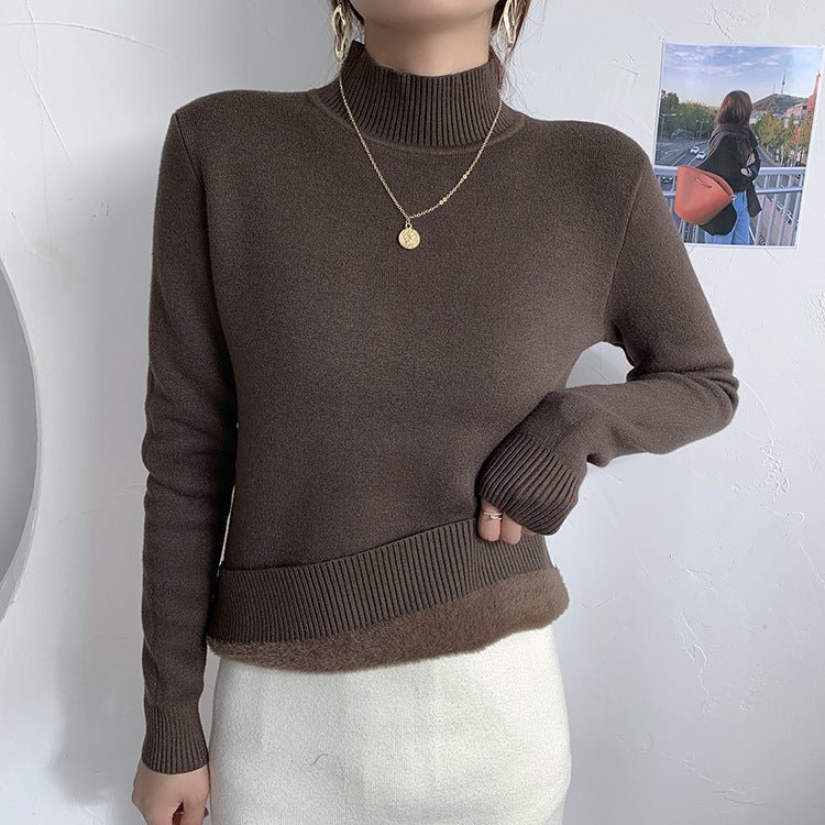 The Cozy Embrace | Women's Loose-Fit Integrated Fleece Semi-Turtleneck Sweater - Image 9