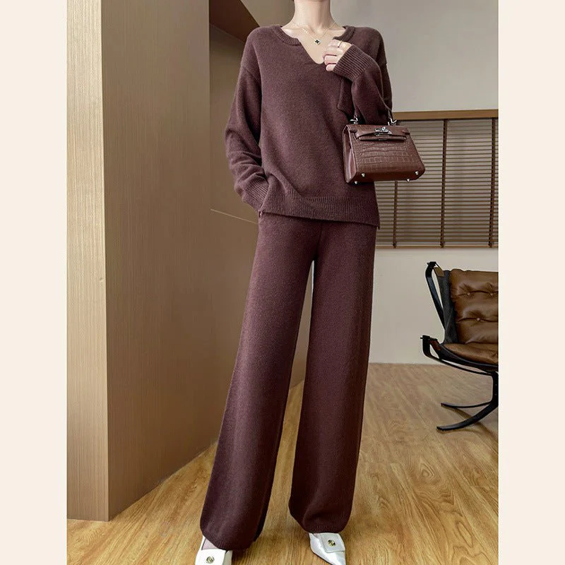 The Cozy Korean | Women's Knitted Long-Sleeve Two-Piece Pants Set - Image 3